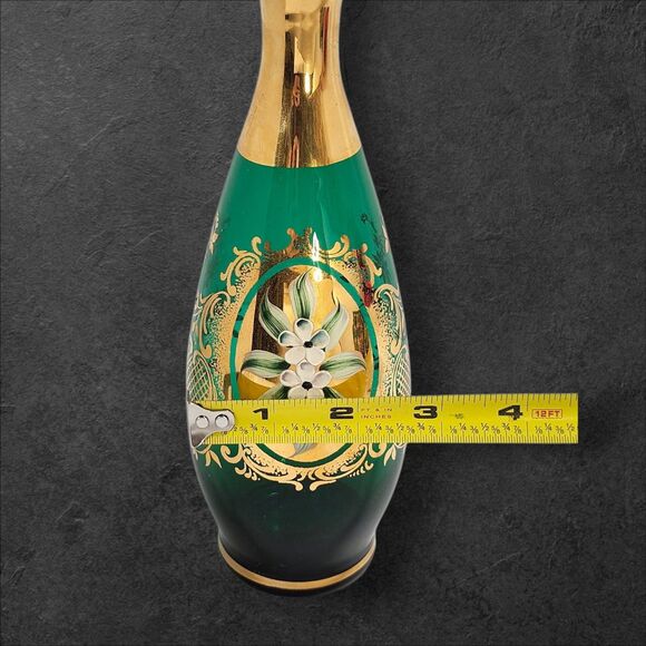 Vintage Murano Green Gold Glass Decanter Set w 4 Glasses & Stopper Italy Barware - Picture 14 of 14